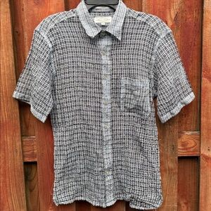 Eighty Eight Men's Black White Short-Sleeve Textured Button-Down Shirt Size M